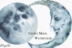 Frozen Moon Ice Moon Hand Painted Watercolor Sublimation PNG Product Image 2