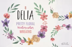 Delia 8 Wreaths Watercolor Flowers Cream Purple Orange Leaf Product Image 1