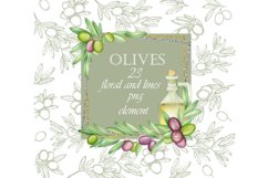 Olives Floral Elements. Watercolor clipart, branches, leaves Product Image 1