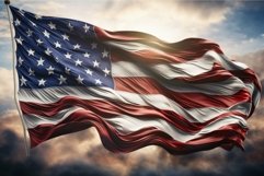 Majestic american flag waving in the cloudy sky Product Image 1