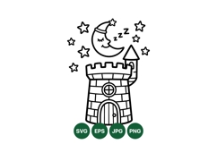 Hand Drawn Sleeping Moon And Castle Line Art Product Image 1