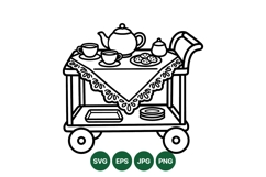 Vintage Tea Cart Illustration For Kitchen Decor Product Image 1
