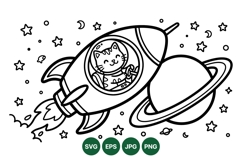 Hand Drawn Cat Rocket Ship Space Illustration Product Image 1