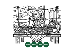 Hand Drawn Bake Sale Girl Illustration SVG Design Product Image 1