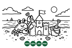 Hand Drawn Cute Crab With Sandcastle Illustration Product Image 1