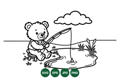 Cute Bear Fishing Vector Clipart Illustration Product Image 1