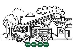 Cartoon Fire Truck Rescue Coloring Page Design Product Image 1