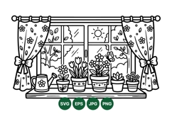 Hand Drawn Floral Window Garden Clipart Design Product Image 1