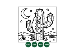 Line Art Desert Lizard on Cactus Vector Design Product Image 1