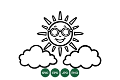 Hand Drawn Smiling Sun And Cloud Clipart Design Product Image 1
