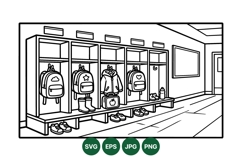 Hand Drawn School Locker Line Art Illustration Product Image 1