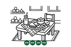 Line Art Kids Dining Room Illustration Clipart Product Image 1
