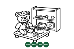 Black Line Teddy Doctor Clipart Illustration for Kids Product Image 1
