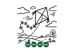 Hand Drawn Flying Kite Line Art Illustration Product Image 1