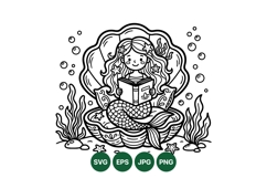 Hand Drawn Mermaid Reading Underwater Clipart Product Image 1