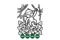 Cute Jungle Monkey Lineart Clipart Illustration Product Image 1