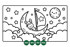 Hand Drawn Cute Bunny on Moon Illustration Product Image 1