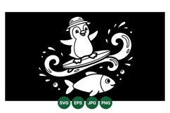 Hand Drawn Penguin Surfing Vector Illustration Product Image 1