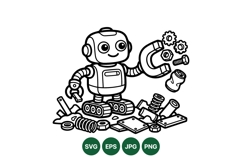 Hand Drawn Robot Holding Magnet With Mechanical Parts Product Image 1