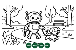 Cute Robot Walking Dog Cartoon Clipart Design Product Image 1