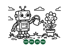 Hand Drawn Robot Watering Flower Illustration File Product Image 1