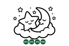 Cute Moon And Star Outline Clipart Design Product Image 1