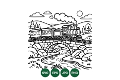 Hand Drawn Steam Train Clipart Illustration Product Image 1