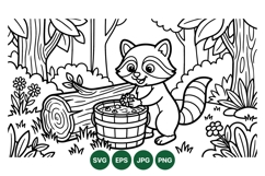 Hand Drawn Raccoon Coloring Page Vector Design Product Image 1