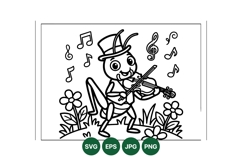 Whimsical Cricket Playing Violin Line Art Illustration Product Image 1