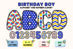 Birthday Boy Alphabet, birthday boy letters doodle clipart Product Image 1