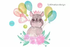 Rhino sublimation design. Baby Rhino clipart Product Image 1