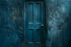 Old blue door standing out against weathered wall Product Image 1