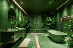 Modern green bathroom interior with plants Product Image 1
