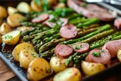 Asparagus ham plate potato. Generate Ai Product Image 1