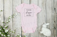 Easter Themed Pink Baby Bodysuit Mockup Bunny Spring Product Image 1