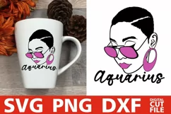 Aquarius Zodiac Sign svg, Black Woman in Glasses, Short Hair Product Image 1