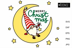 Merry Christmas card svg, Gnome on the moon, clipart vector Product Image 2