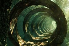 Mysterious wooden tunnel leading to a bright light in a fore Product Image 1