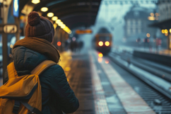Men Waiting at a Train Station Background Wallpaper Product Image 1