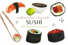 Sushi Watercolor Clip Art Set Japanese Food Sublimation Product Image 1