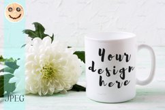 White coffee mug mockup with chrysanthemum Product Image 1