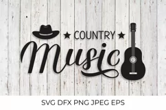 Country Music lettering with hat and guitar SVG, DXF, PNG Product Image 1
