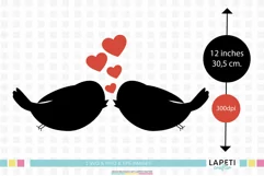 Love birds SVG, black silhouette of birds with hearts png Product Image 2