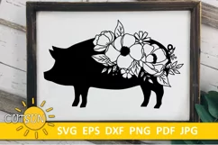 Floral Pig SVG | Pig SVG | Farmhouse SVG Product Image 1