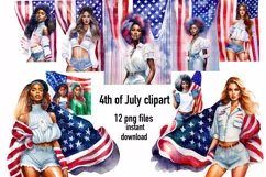 USA Independence Day Girls Clipart Set, 4th of July clipart Product Image 1