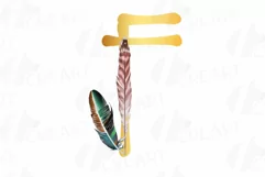 Tribal golden alphabet with feathers clip art, png files Product Image 14