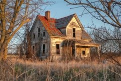 Abandoned countryside home at sunset Product Image 1