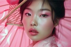 Youthful Asian girl pink. Generate Ai Product Image 1