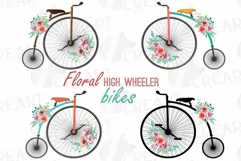 Coral pink and burgundy red floral high wheelers clip art pa Product Image 1