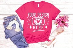 Bella Canvas 3001 Heather Rasberry Mockup, Unisex Tshirt Moc Product Image 1